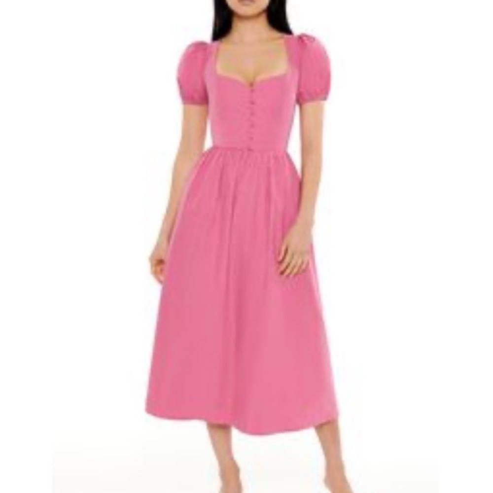 Puff-Sleeve Midi Dress